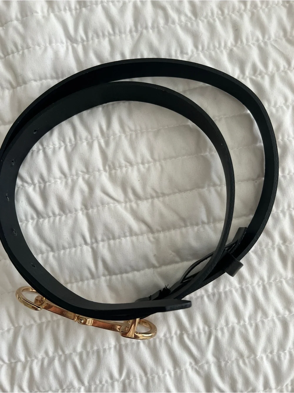 Zara Black Leather Horsebit Belt with Gold Hardware